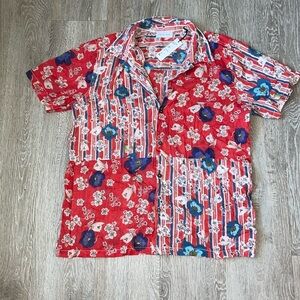 NWT new RAGA Man Button Up Camp‎ Shirt size large floral Hawaiian